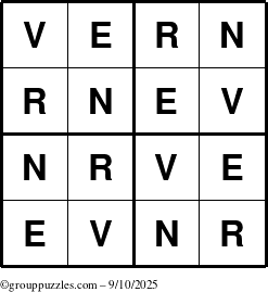 The grouppuzzles.com Answer grid for the Vern puzzle for Wednesday September 10, 2025