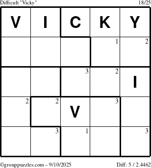 The grouppuzzles.com Difficult Vicky puzzle for Wednesday September 10, 2025 with the first 3 steps marked