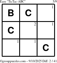 The grouppuzzles.com Easy TicTac-ABC puzzle for Wednesday September 10, 2025 with the first 2 steps marked