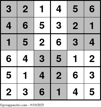The grouppuzzles.com Answer grid for the SuperSudoku-Junior puzzle for Wednesday September 10, 2025