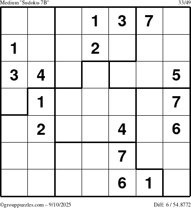 The grouppuzzles.com Medium Sudoku-7B puzzle for Wednesday September 10, 2025