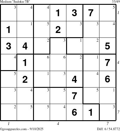 The grouppuzzles.com Medium Sudoku-7B puzzle for Wednesday September 10, 2025 with all 6 steps marked