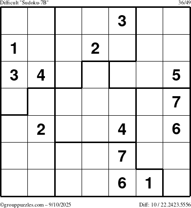 The grouppuzzles.com Difficult Sudoku-7B puzzle for Wednesday September 10, 2025