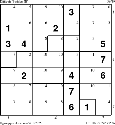 The grouppuzzles.com Difficult Sudoku-7B puzzle for Wednesday September 10, 2025 with all 10 steps marked