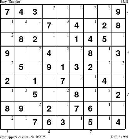 The grouppuzzles.com Easy Sudoku puzzle for Wednesday September 10, 2025 with all 3 steps marked