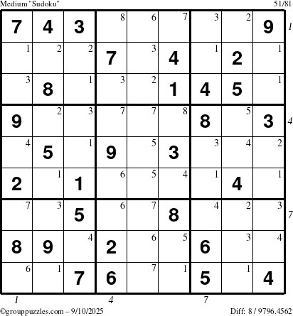 The grouppuzzles.com Medium Sudoku puzzle for Wednesday September 10, 2025 with all 8 steps marked