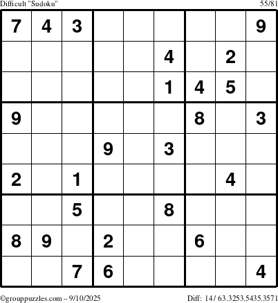 The grouppuzzles.com Difficult Sudoku puzzle for Wednesday September 10, 2025
