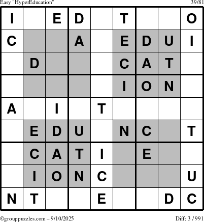 The grouppuzzles.com Easy HyperEducation-i23 puzzle for Wednesday September 10, 2025