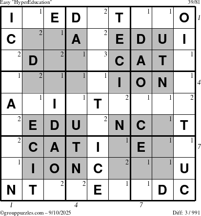 The grouppuzzles.com Easy HyperEducation-i23 puzzle for Wednesday September 10, 2025 with all 3 steps marked