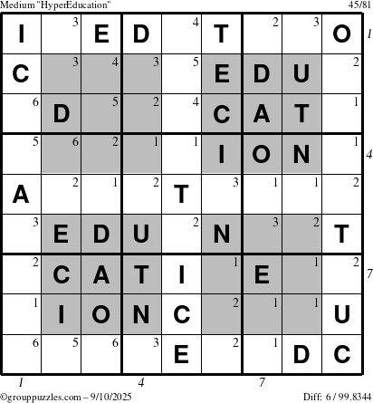 The grouppuzzles.com Medium HyperEducation-i23 puzzle for Wednesday September 10, 2025 with all 6 steps marked