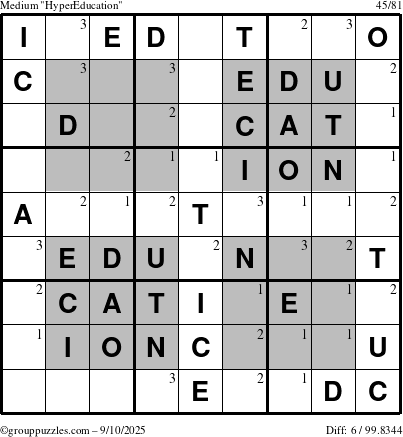 The grouppuzzles.com Medium HyperEducation-i23 puzzle for Wednesday September 10, 2025 with the first 3 steps marked