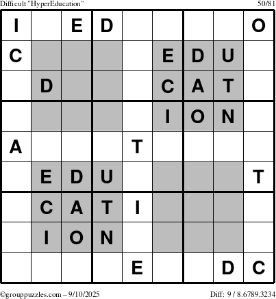 The grouppuzzles.com Difficult HyperEducation-i23 puzzle for Wednesday September 10, 2025