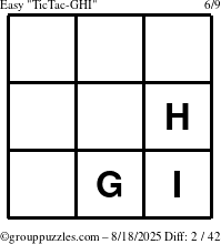 The grouppuzzles.com Easy TicTac-GHI puzzle for Monday August 18, 2025