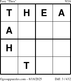 The grouppuzzles.com Easy Thea puzzle for Monday August 18, 2025