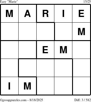 The grouppuzzles.com Easy Marie puzzle for Monday August 18, 2025