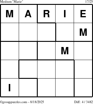 The grouppuzzles.com Medium Marie puzzle for Monday August 18, 2025