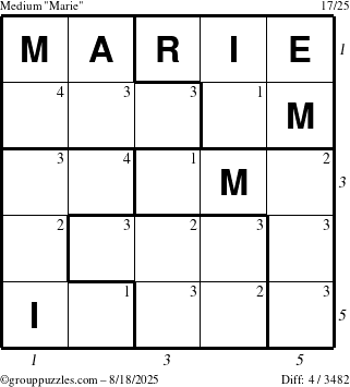 The grouppuzzles.com Medium Marie puzzle for Monday August 18, 2025 with all 4 steps marked