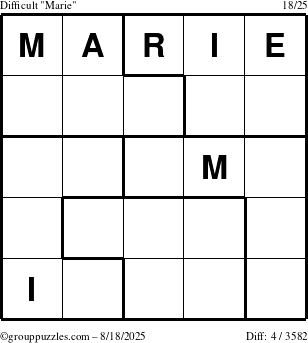 The grouppuzzles.com Difficult Marie puzzle for Monday August 18, 2025