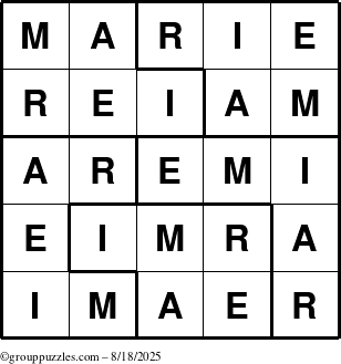 The grouppuzzles.com Answer grid for the Marie puzzle for Monday August 18, 2025