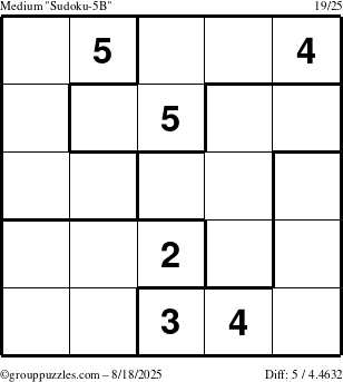 The grouppuzzles.com Medium Sudoku-5B puzzle for Monday August 18, 2025