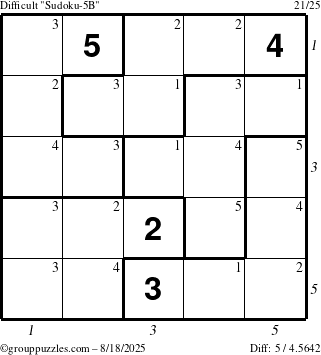The grouppuzzles.com Difficult Sudoku-5B puzzle for Monday August 18, 2025 with all 5 steps marked