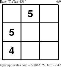 The grouppuzzles.com Easy TicTac-456 puzzle for Monday August 18, 2025