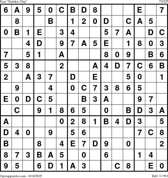 The grouppuzzles.com Easy Sudoku-15up puzzle for Monday August 18, 2025