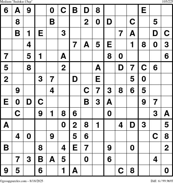 The grouppuzzles.com Medium Sudoku-15up puzzle for Monday August 18, 2025