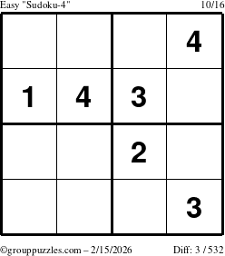 The grouppuzzles.com Easy Sudoku-4 puzzle for Sunday February 15, 2026