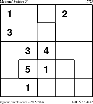 The grouppuzzles.com Medium Sudoku-5 puzzle for Sunday February 15, 2026