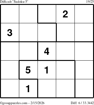 The grouppuzzles.com Difficult Sudoku-5 puzzle for Sunday February 15, 2026
