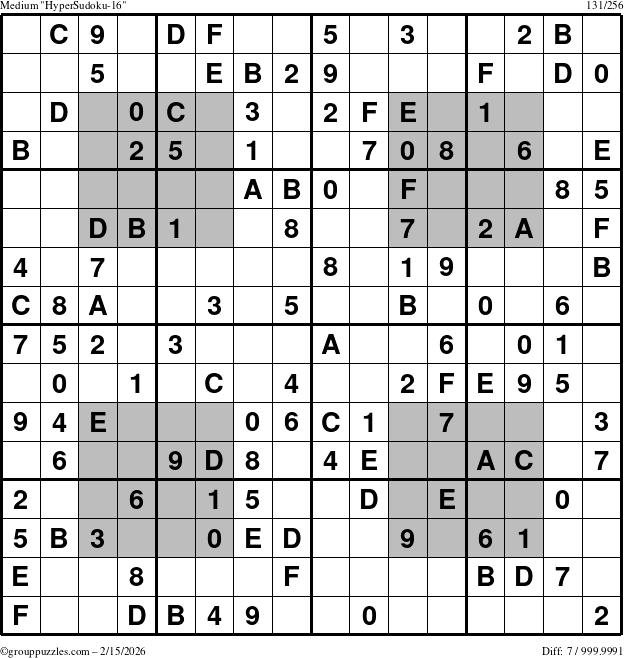 The grouppuzzles.com Medium HyperSudoku-16 puzzle for Sunday February 15, 2026