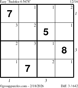 The grouppuzzles.com Easy Sudoku-4-5678 puzzle for Wednesday February 18, 2026 with all 3 steps marked