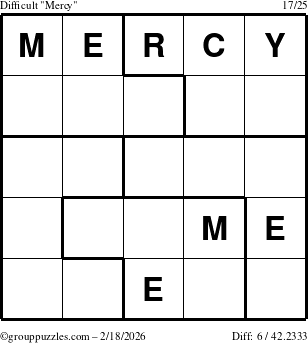 The grouppuzzles.com Difficult Mercy puzzle for Wednesday February 18, 2026