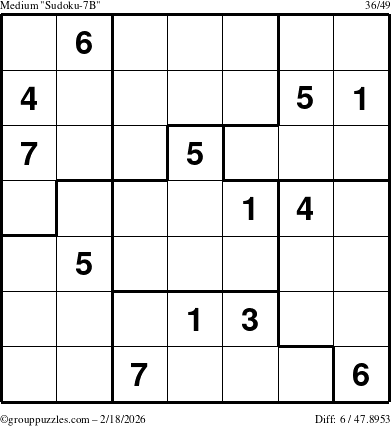 The grouppuzzles.com Medium Sudoku-7B puzzle for Wednesday February 18, 2026