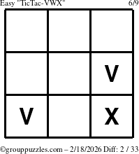 The grouppuzzles.com Easy TicTac-VWX puzzle for Wednesday February 18, 2026