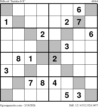 The grouppuzzles.com Difficult Sudoku-8-X puzzle for Wednesday February 18, 2026