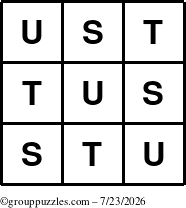 The grouppuzzles.com Answer grid for the TicTac-STU puzzle for Thursday July 23, 2026
