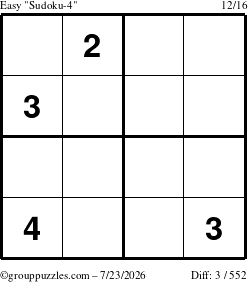 The grouppuzzles.com Easy Sudoku-4 puzzle for Thursday July 23, 2026