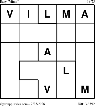 The grouppuzzles.com Easy Vilma puzzle for Thursday July 23, 2026