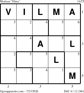 The grouppuzzles.com Medium Vilma puzzle for Thursday July 23, 2026 with all 6 steps marked