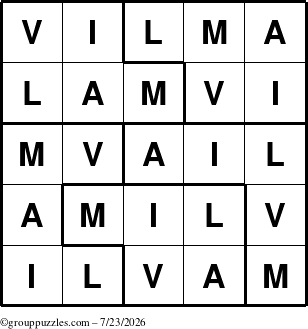 The grouppuzzles.com Answer grid for the Vilma puzzle for Thursday July 23, 2026
