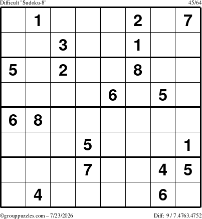 The grouppuzzles.com Difficult Sudoku-8 puzzle for Thursday July 23, 2026