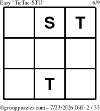 The grouppuzzles.com Easy TicTac-STU puzzle for Thursday July 23, 2026
