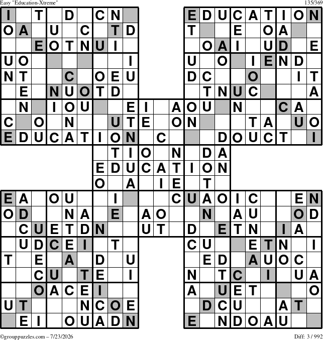 The grouppuzzles.com Easy Education-Xtreme puzzle for Thursday July 23, 2026
