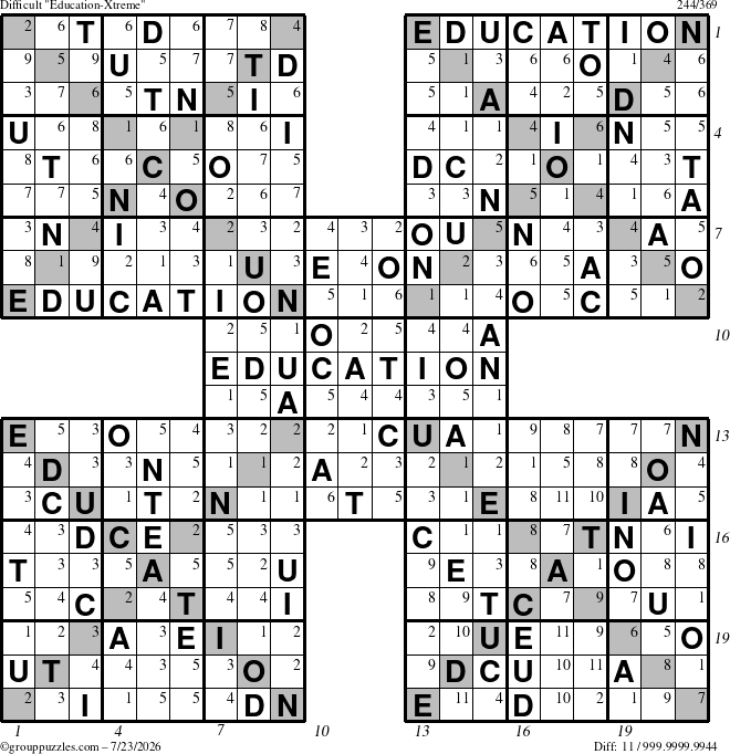 The grouppuzzles.com Difficult Education-Xtreme puzzle for Thursday July 23, 2026 with all 11 steps marked