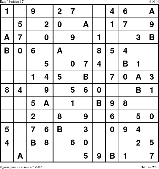 The grouppuzzles.com Easy Sudoku-12 puzzle for Thursday July 23, 2026