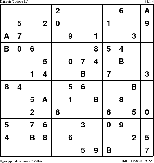 The grouppuzzles.com Difficult Sudoku-12 puzzle for Thursday July 23, 2026
