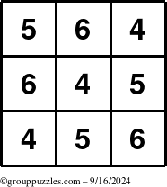 The grouppuzzles.com Answer grid for the TicTac-456 puzzle for Monday September 16, 2024