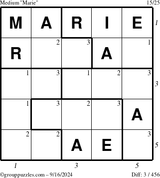 The grouppuzzles.com Medium Marie puzzle for Monday September 16, 2024 with all 3 steps marked